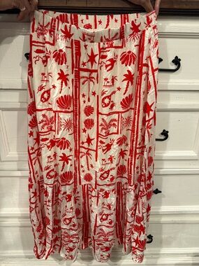 Women’s Red and White Printed Maxi Skirt